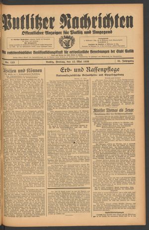 Putlitzer Nachrichten vom 15.05.1936