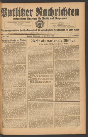 Putlitzer Nachrichten vom 20.05.1936
