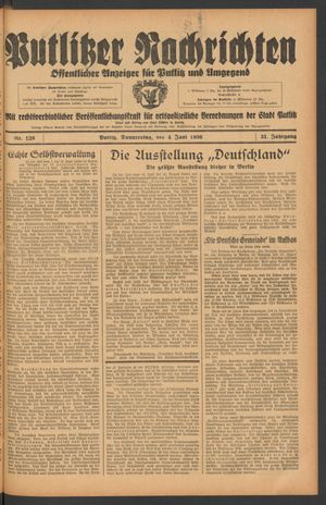 Putlitzer Nachrichten vom 04.06.1936
