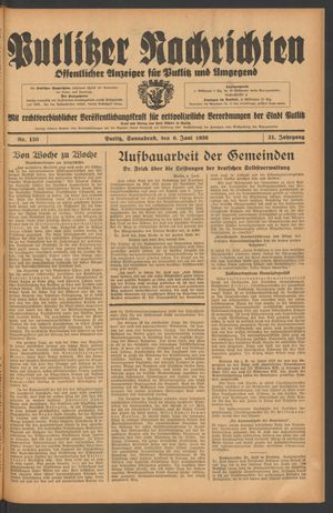 Putlitzer Nachrichten vom 06.06.1936