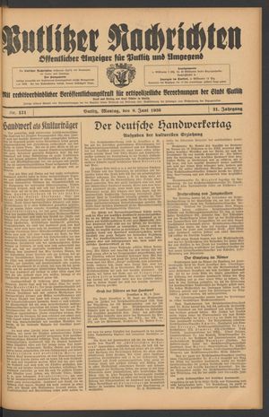 Putlitzer Nachrichten vom 08.06.1936