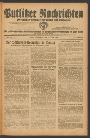 Putlitzer Nachrichten vom 27.06.1936