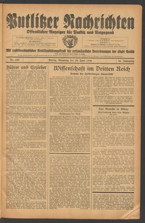 Putlitzer Nachrichten vom 30.06.1936