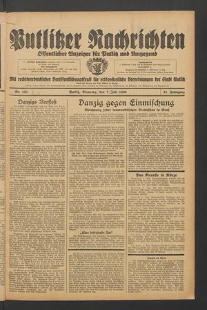 Putlitzer Nachrichten vom 07.07.1936