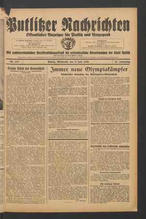 Putlitzer Nachrichten vom 08.07.1936
