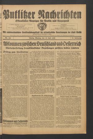 Putlitzer Nachrichten vom 13.07.1936