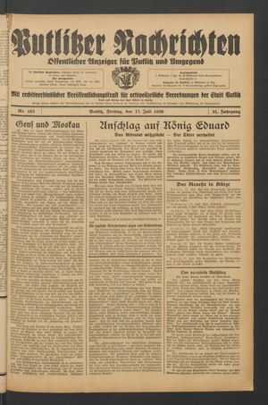 Putlitzer Nachrichten vom 17.07.1936