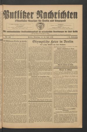 Putlitzer Nachrichten vom 21.07.1936