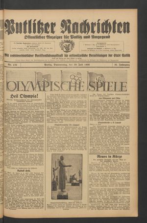 Putlitzer Nachrichten vom 30.07.1936