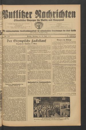 Putlitzer Nachrichten vom 31.07.1936