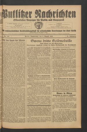 Putlitzer Nachrichten vom 06.08.1936