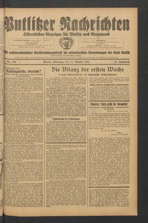 Putlitzer Nachrichten vom 11.08.1936