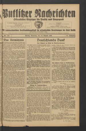 Putlitzer Nachrichten vom 18.08.1936