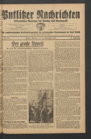 Putlitzer Nachrichten vom 14.09.1936