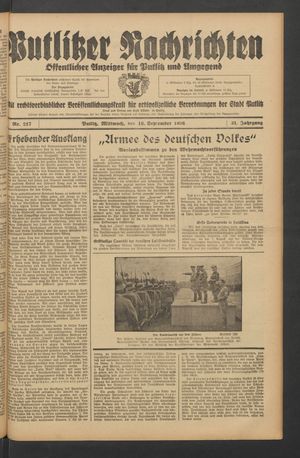 Putlitzer Nachrichten vom 16.09.1936