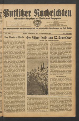 Putlitzer Nachrichten vom 19.09.1936