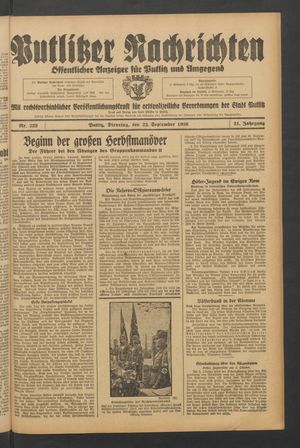 Putlitzer Nachrichten vom 22.09.1936