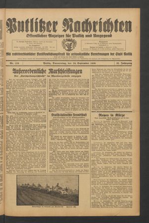 Putlitzer Nachrichten vom 24.09.1936