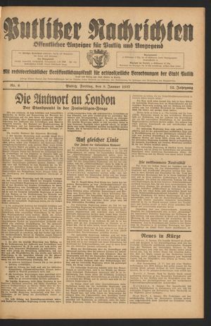 Putlitzer Nachrichten vom 08.01.1937