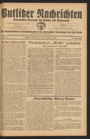 Putlitzer Nachrichten on Jan 21, 1937