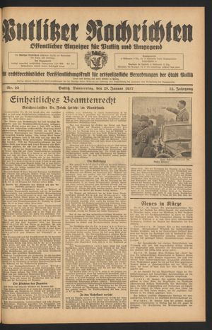 Putlitzer Nachrichten vom 28.01.1937