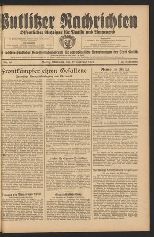 Putlitzer Nachrichten vom 17.02.1937