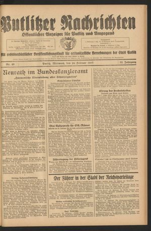 Putlitzer Nachrichten vom 24.02.1937