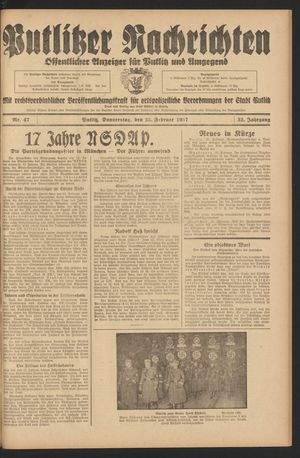 Putlitzer Nachrichten vom 25.02.1937