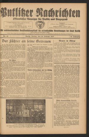 Putlitzer Nachrichten on Feb 26, 1937