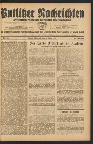 Putlitzer Nachrichten vom 03.03.1937