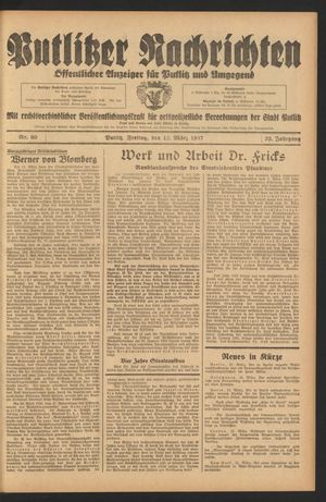 Putlitzer Nachrichten vom 12.03.1937