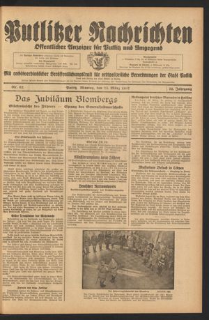 Putlitzer Nachrichten vom 15.03.1937