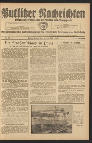 Putlitzer Nachrichten vom 18.03.1937