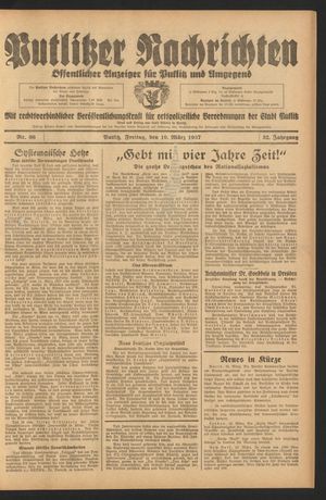 Putlitzer Nachrichten vom 19.03.1937