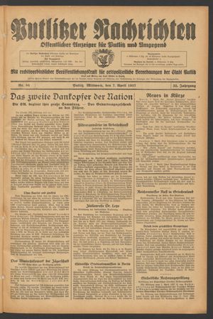 Putlitzer Nachrichten vom 07.04.1937