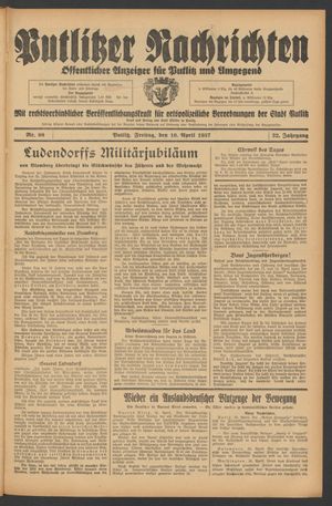 Putlitzer Nachrichten vom 16.04.1937