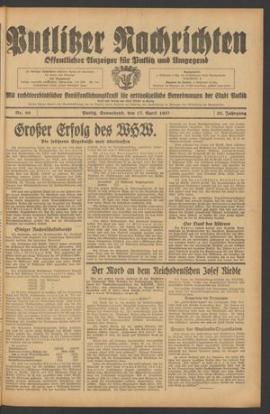 Putlitzer Nachrichten vom 17.04.1937