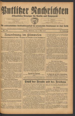 Putlitzer Nachrichten vom 05.05.1937