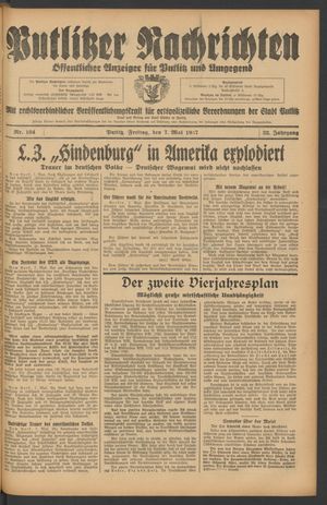 Putlitzer Nachrichten vom 07.05.1937
