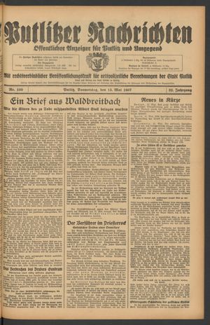 Putlitzer Nachrichten vom 13.05.1937