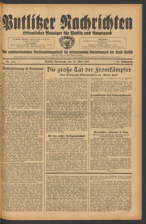 Putlitzer Nachrichten vom 19.05.1937