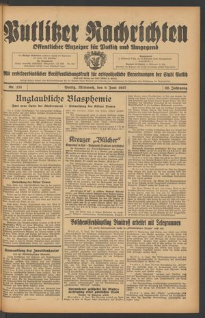 Putlitzer Nachrichten vom 09.06.1937