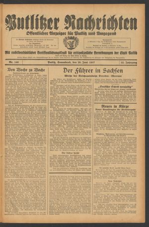 Putlitzer Nachrichten vom 26.06.1937