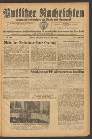 Putlitzer Nachrichten vom 30.06.1937