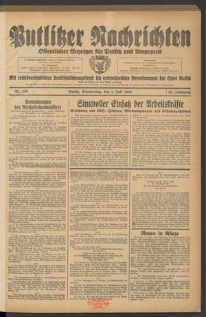 Putlitzer Nachrichten vom 01.07.1937