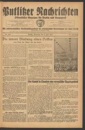 Putlitzer Nachrichten vom 06.07.1937