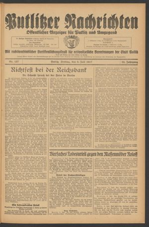 Putlitzer Nachrichten vom 09.07.1937