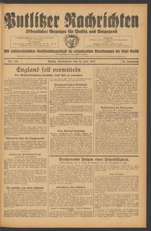 Putlitzer Nachrichten vom 10.07.1937