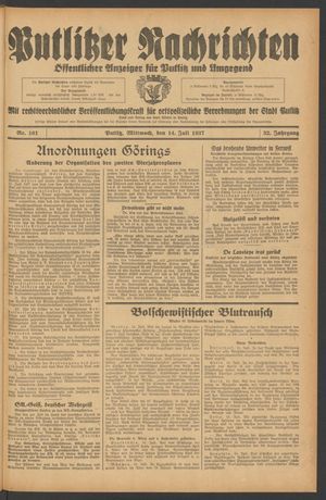 Putlitzer Nachrichten vom 14.07.1937