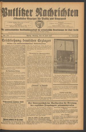 Putlitzer Nachrichten vom 26.07.1937
